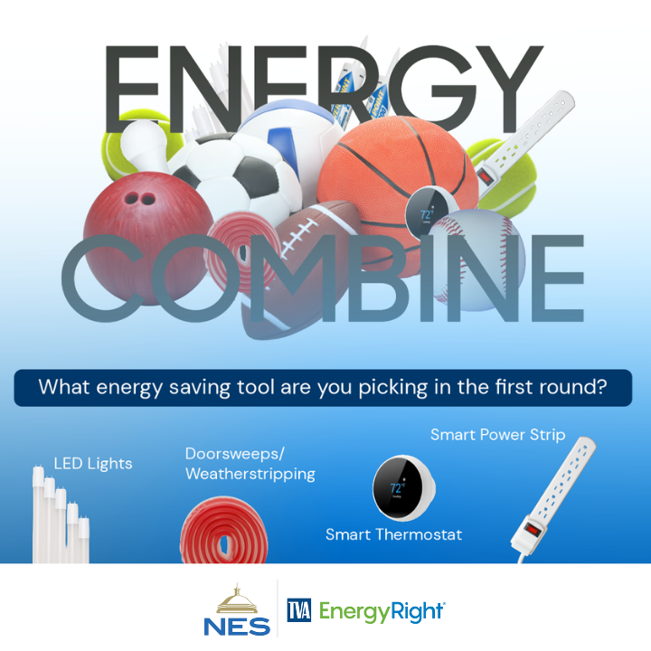 NESpower's tweet photo. It's time for the Energy Combine with @TVAEnergyRight! What power-saving player are you picking first round?

• LED Lights: save 70% compared to traditional incandescent
bulbs.

• Door sweeps and weatherstripping: keep those pesky drafts
and bugs out of your home!

• Smart Thermostat: stay in control of your temperature
wherever you are.

• Advanced Power Strips: stop vampire drain with automatic
shutoff once devices hit standby mode.

Learn more at https://t.co/TtlcHdp7E6.