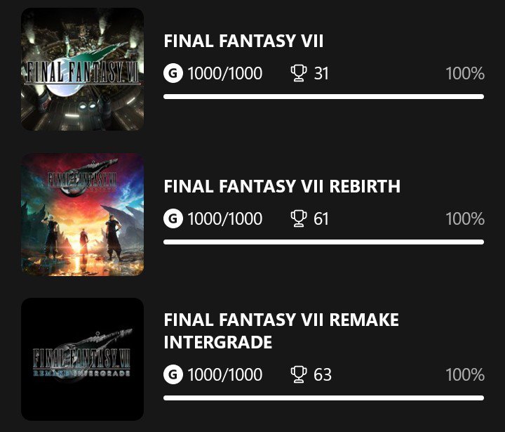 lucasoulx's tweet photo. Meu 5º Final Fantasy platinado, galera!!!

Platinei o FF7 original e oficialmente platinei todos os jogos do FF7, com exceção dos spin-offs (Crisis core, etc.). Tô pronto pro Revelation ano que vem!! 🙏🏻 https://t.co/qtECnkIM4q