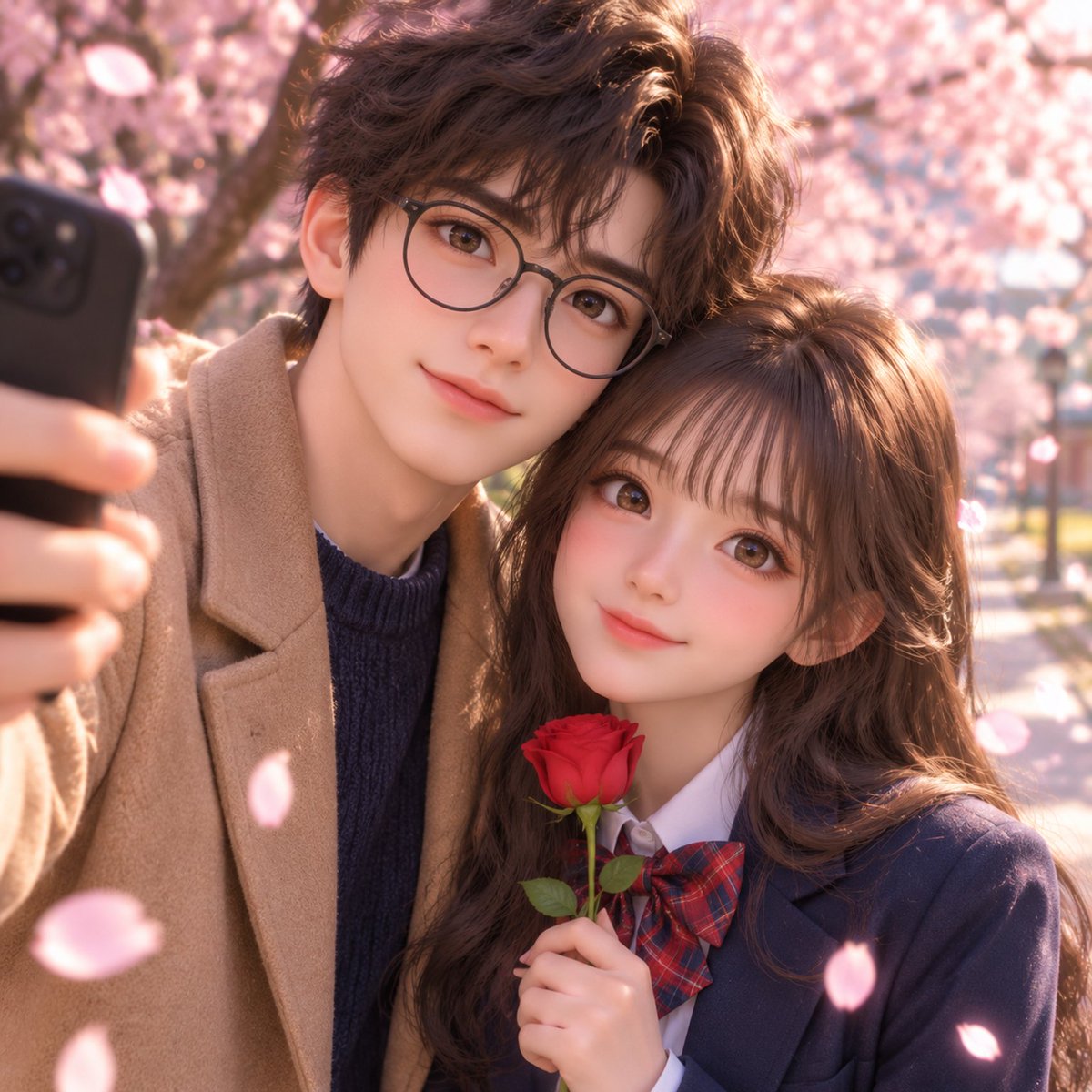 Cherry Blossom Couple Selfie