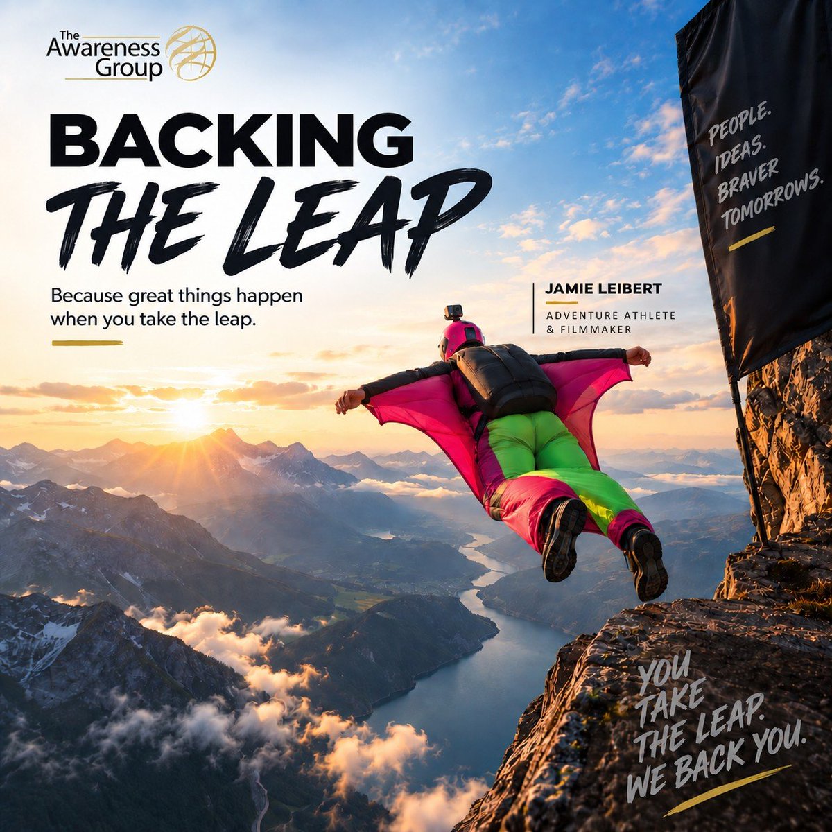 AwarenessGroup1's tweet photo. Powering forward has always meant backing the people willing to take the first step.

Jamie Leibert — Captain Manicorn — flies out of the world's most remote places by wingsuit. What draws us isn't the cliff edge. It's Battling Monsters, what he built around it.

#BackingTheLeap https://t.co/rksX2DCFBb