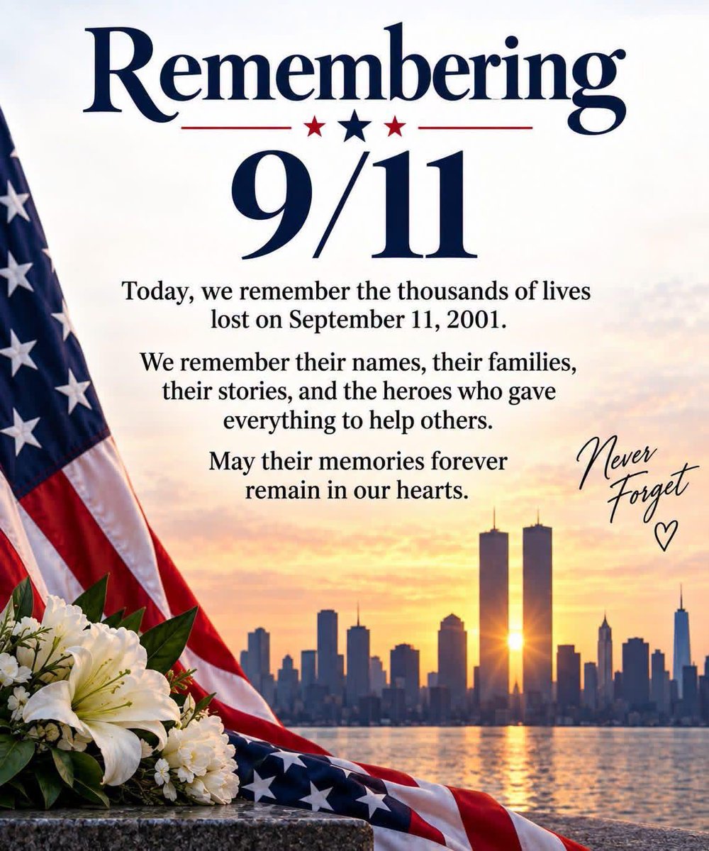 Sarabmeet5's tweet photo. 🇺🇸 Never forget 9/11. Today we honor the lives lost, the heroes who sacrificed, and the families forever changed. United we stand. Always remembered. 🕊️🇺🇸

#NeverForget #September11 #911Memorial #UnitedWeStand #RememberAndHonor https://t.co/RmuwkPdLHf
