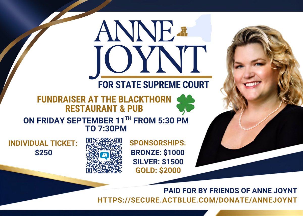 JoyntforJustice's tweet photo. Tonight is the night. Join us at the Blackthorn Restaurant &amp; Pub from 5:30-7:30 PM in support of Anne Joynt for State Supreme Court.

Tickets are available online here: https://t.co/YJY33p0Amu, or you can bring a check to the event made payable to “Friends of Anne Joynt.” https://t.co/GhcB6n4TTd
