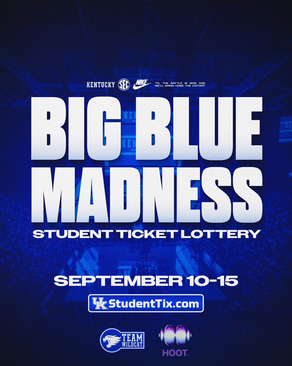 TeamWildcat's tweet photo. Big Blue Madness student ticket lottery is now live!🔥 🏀
Check your student email for more information!

#WeAreUK | #BBN https://t.co/uTReojQhEO