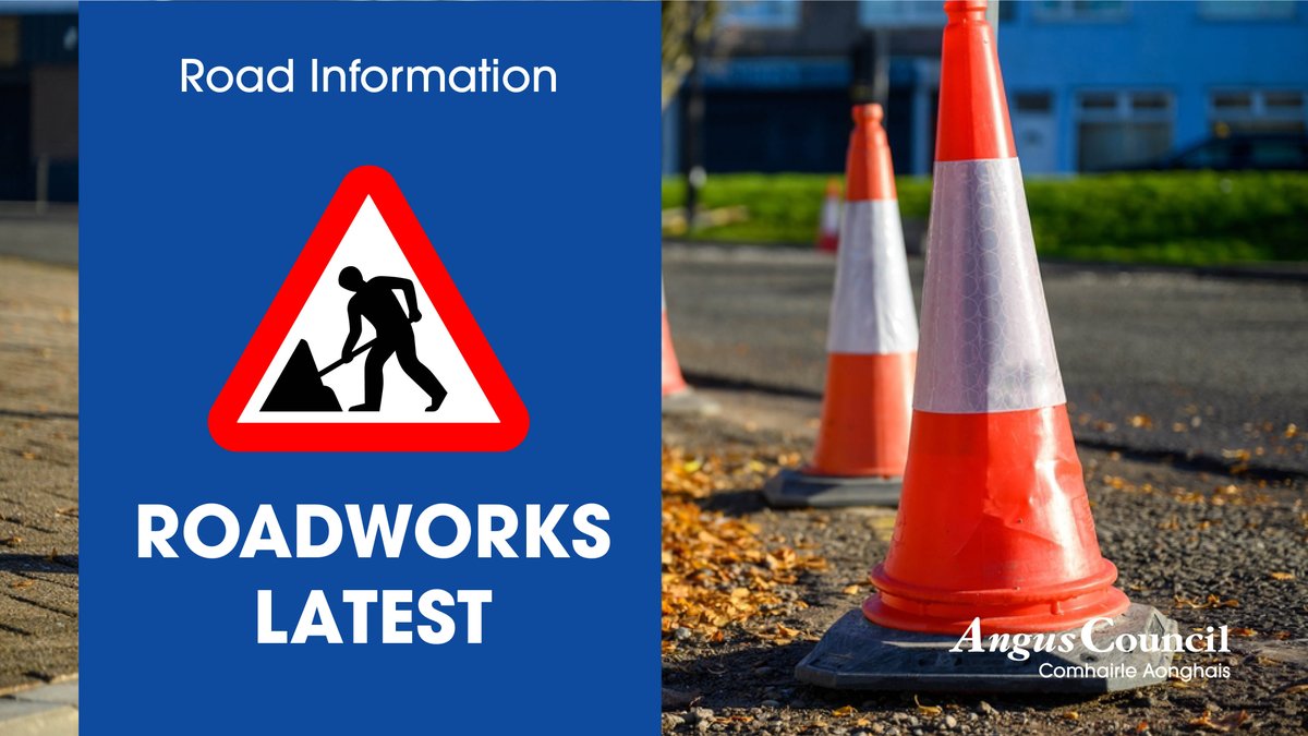 AngusCouncil's tweet photo. ⛔ Angus roadwork and road closure information ⛔  
 Stay up to date with the latest road closures and roadwork information in Angus and plan your journey for the week ahead: https://t.co/1Cd4gEXMr6 https://t.co/Hbmd9VSpOp