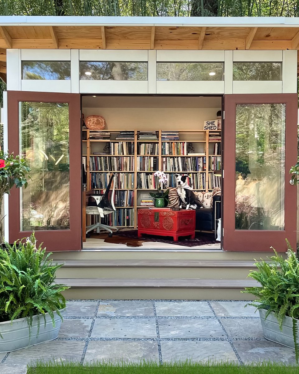 StudioHomeCo's tweet photo. Books, a four-legged reading buddy, and a space all your own.

Now that’s a she shed. https://t.co/KO6hkjWCTb