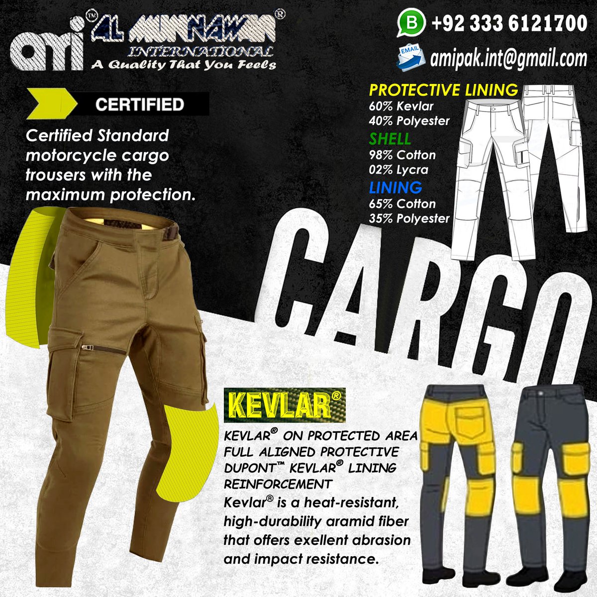 amipak_Int's tweet photo. Our amipak® motorcycle cotton trousers often sold as armored riding pants or cotton-blend cargo pants combine casual style with road safety. Pure cotton alone offers no slide protection, so safe riding trousers blend heavy cotton denim with high-strength fibers like Kevlar®.
#ami https://t.co/F4Q56VYiQB