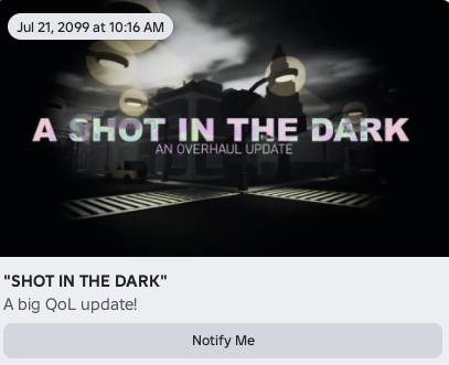TheTrudNews's tweet photo. #TRUD UPCOMING || A SHOT IN THE DARK UPDATE 

This updates aims to majorly change up the gameplay of Base Build serving as one of the last big updates for it.

It Will Bring:
New Maps! (ofc)
Survivor Reworks! (MI Acorn and Noob)
Lobby Minigames! 
And MORE! https://t.co/Hj2x8L4hJq