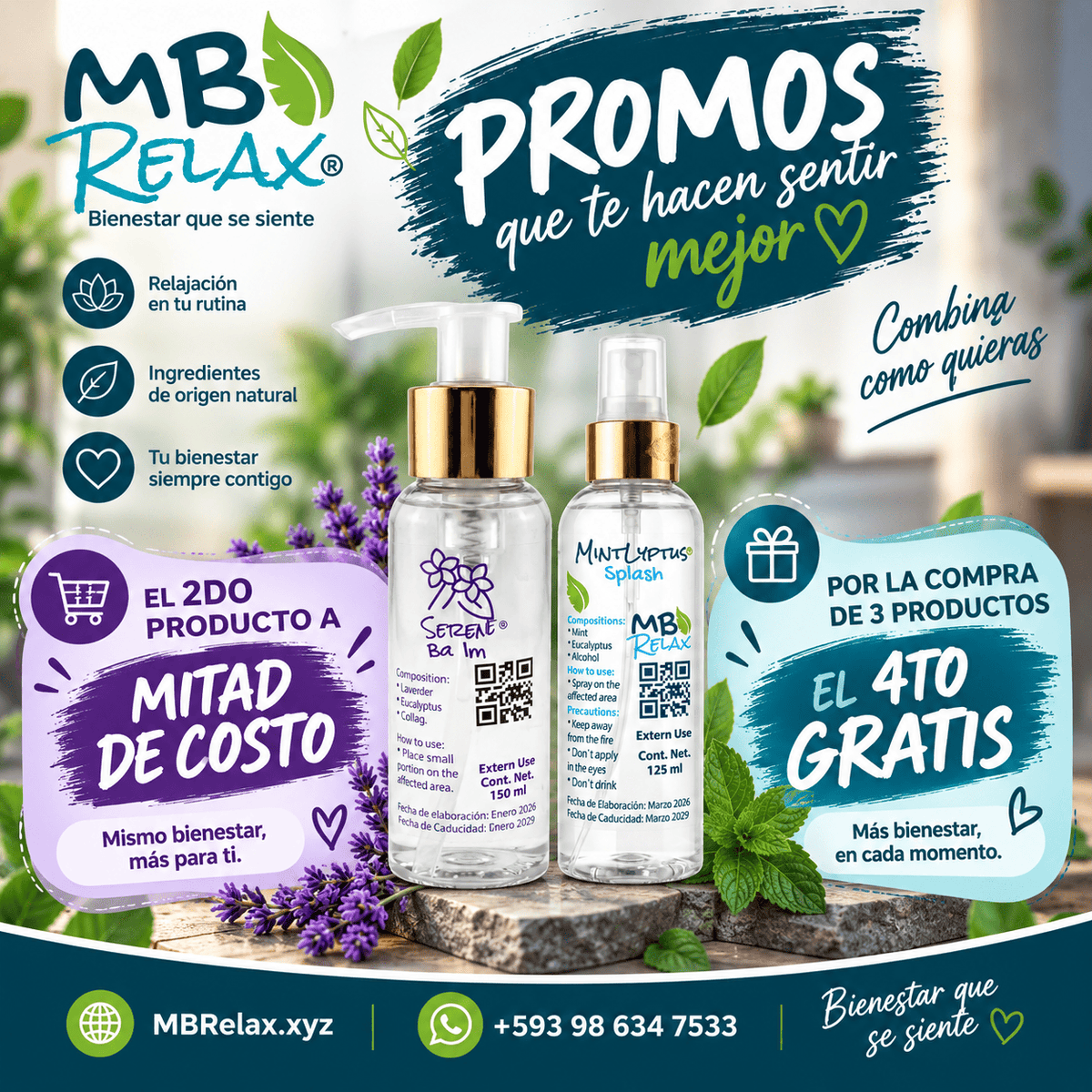 MarbustTech's tweet photo. 🌿 ¡Promos MBRelax®!

💚 2do producto a mitad de costo.
🎁 Compra 3 y recibe el 4to GRATIS.
Combina tus favoritos y disfruta más bienestar. ✨

🌐 https://t.co/Zx31maK9Ga
📱 +593 98 634 7533

#MBRelax #Bienestar #Promoción https://t.co/uw4ter5flE