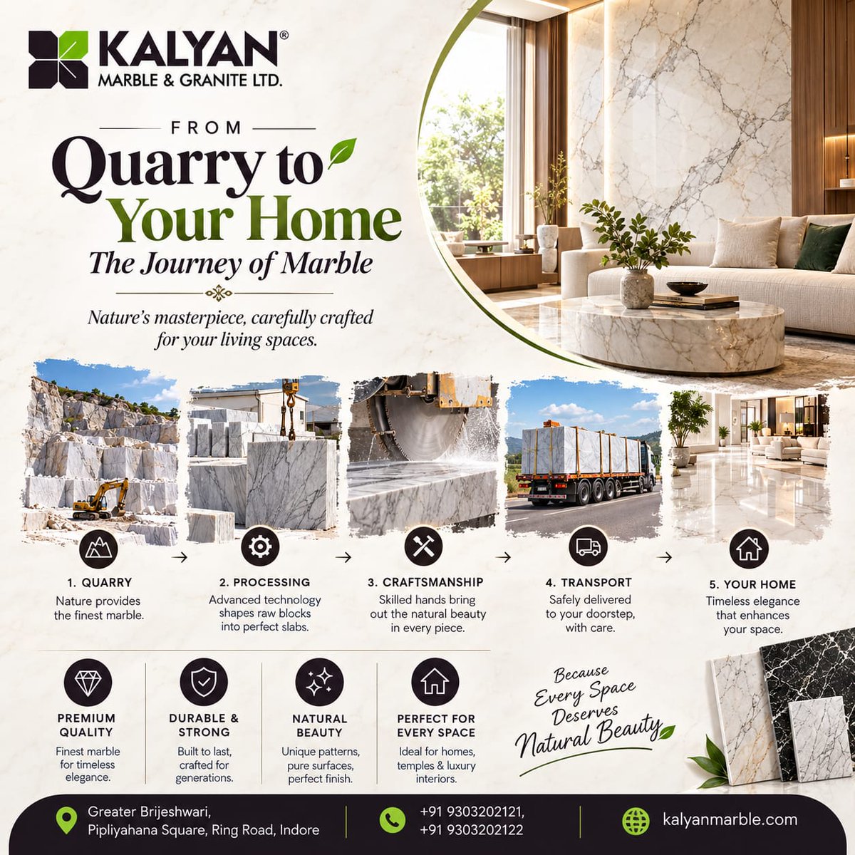 KalyanMarble's tweet photo. From Quarry to Your Home -The Journey of Marble
From nature’s finest quarries to beautifully crafted space, every Kalyan Marble piece carries a journey of quality,craftsmanship &amp; timeless elegance.

Discover marble that transforms your space with natural beauty &amp; lasting luxury. https://t.co/I8ZfvVO8iS