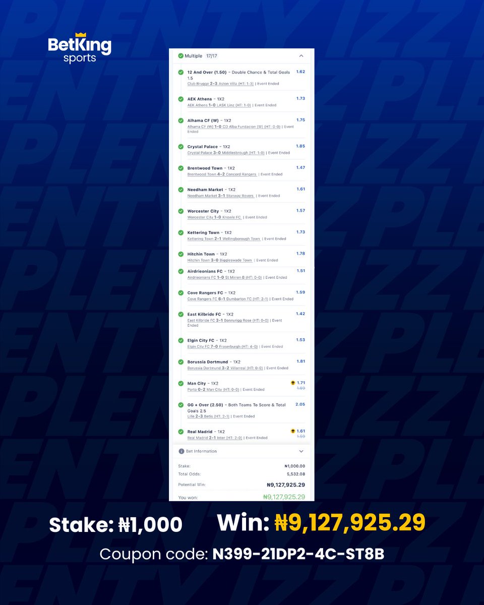 BetKingNG's tweet photo. Who no like beta BOOM?

People wey chop this week, chop wella oo. Even Admin shock🤣

#BetKingWinner https://t.co/XQsH38i0FK