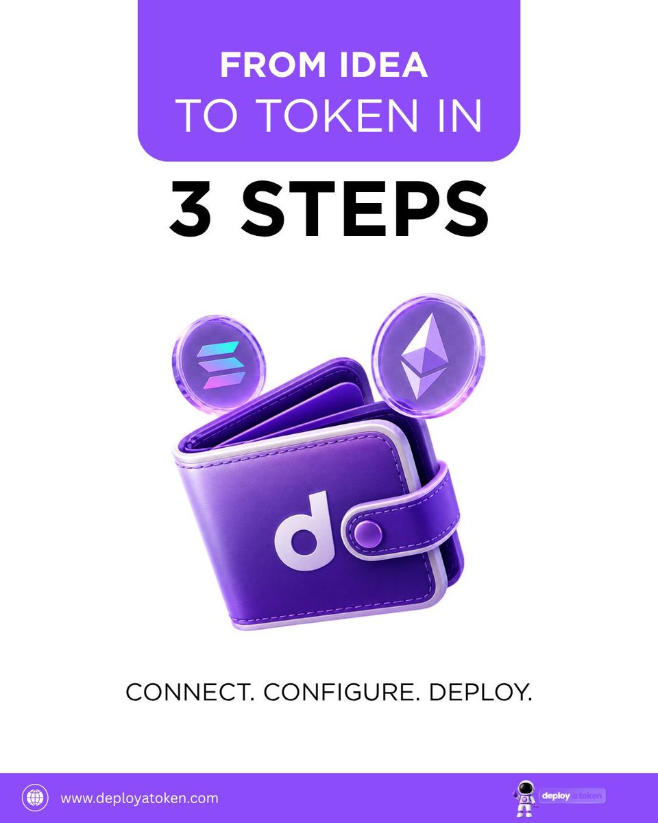 DesiToshi's tweet photo. From idea to token in 3 simple steps. 🚀

Connect your wallet. Configure your token. Sign and deploy on Solana. 🪙 No coding, no complicated setup, just Connect. Configure. Deploy.

🌐 https://t.co/kxksbNiv7Y

#DeployAToken #Solana #Web3 #Blockchain #Crypto #TokenCreation #TokenLaunch #DeFi #Web3Builders #SPL #SolanaDev #CryptoBuilders #TokenCreator #Web3Development #BlockchainTechnology #OnChain #CryptoCommunity #Web3Community #TokenDevelopment #Decentralized #NonCustodial #DigitalAssets #SolanaEcosystem #CryptoTech #DeFiCommunity #BuildInPublic #BlockchainDevelopment #Web3Tech #CryptoProjects #Token