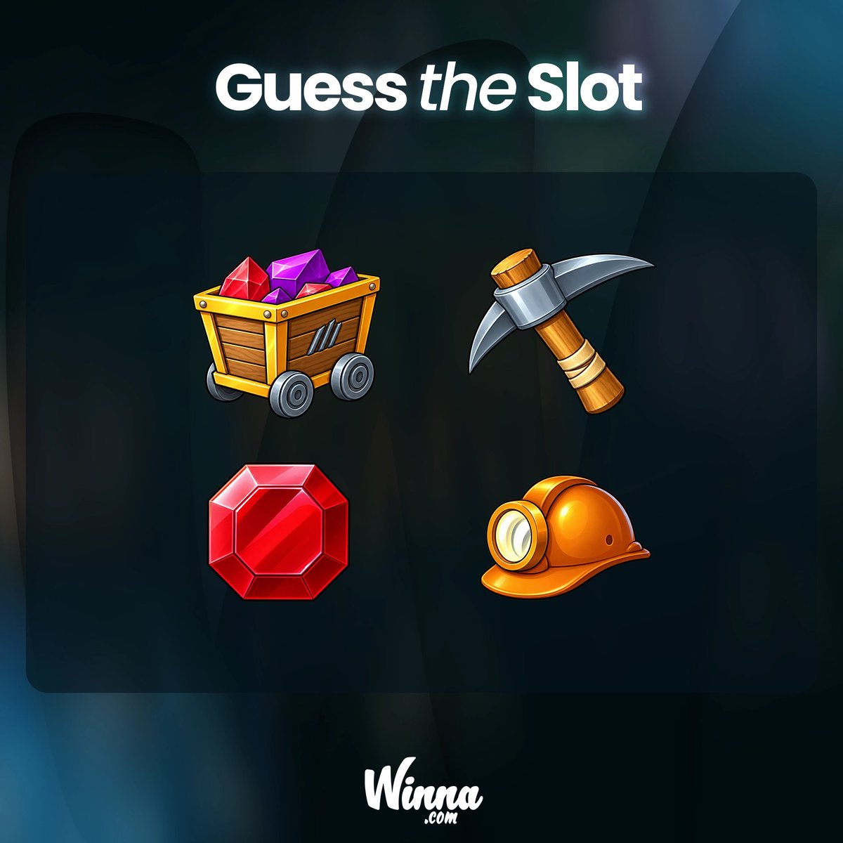 Winna's tweet photo. Time for you to guess which slot I'm playing today!

Somebody's underground with a pickaxe and a cart full of gems. Come on, should be an easy one for you... https://t.co/JjSkLla82I