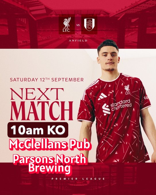 LFCcolumbus's tweet photo. Reds look to make it three wins on the trot as a struggling Fulham head to Anfield. Kickoff is at 10am, see you at https://t.co/ftWghrAzR2 and @Parsons_North in the morning. Come on out to up the Reds early before the *other* local team dominates the rest of a sports Saturday 😚 https://t.co/J6oMTOToi4