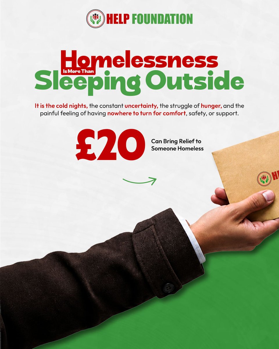 HelpTheHumunity's tweet photo. Homelessness is not just about lacking shelter. It is about hunger, hardship, and vulnerability.

With £20, you can provide Cash for Homeless support and help someone facing a difficult time with essential relief.

Give today and be a source of mercy : https://t.co/TQ1wV6TaBB https://t.co/UDxFS8WnpC