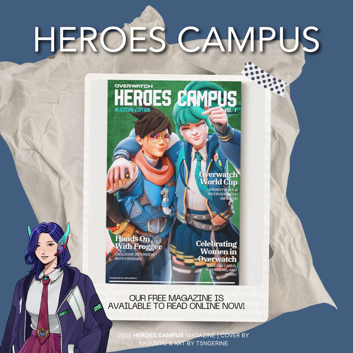 sakurafaery_'s tweet photo. Happy Overwatch: Heroes Campus release day! Our free magazine is available to read online now!

In celebration of Overwatch's 10 year anniversary, the return of BlizzCon, and the Overwatch World Cup, this magazine features 86 pages of interviews, articles, fill-in-yourself pages like bingo, word searches, mazes, and more!

With art from 30 artists, and 14 contributors + interviewees, we're so excited to share this labor of love with you!

🔗in comments!

🔍 Keep an eye out for more info as we spotlight some of our contributors!