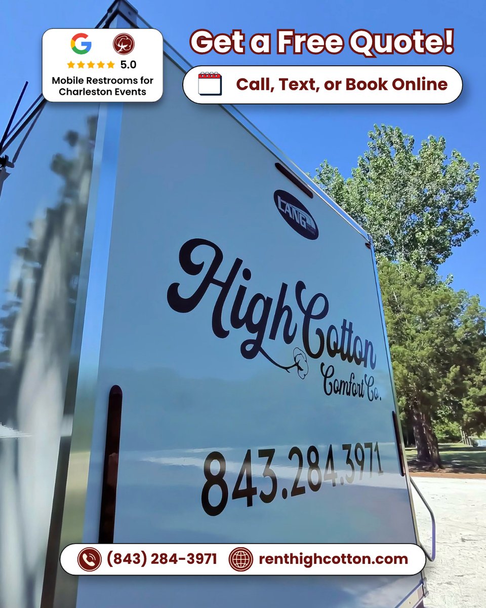 RentHighCotton's tweet photo. 📍 Mclellanville, SC | Wedding 🥂​
Set up and ready for a wedding at Potters Pointe!

Call, text, or request your free quote online!
☎️ (843) 284-3971
🌐 https://t.co/BNOki5owob
#Wedding #MclellanvilleSC #LuxuryRestroomTrailer #OutdoorEvents #HighCottonComfortCo https://t.co/Cim2bFV8aI