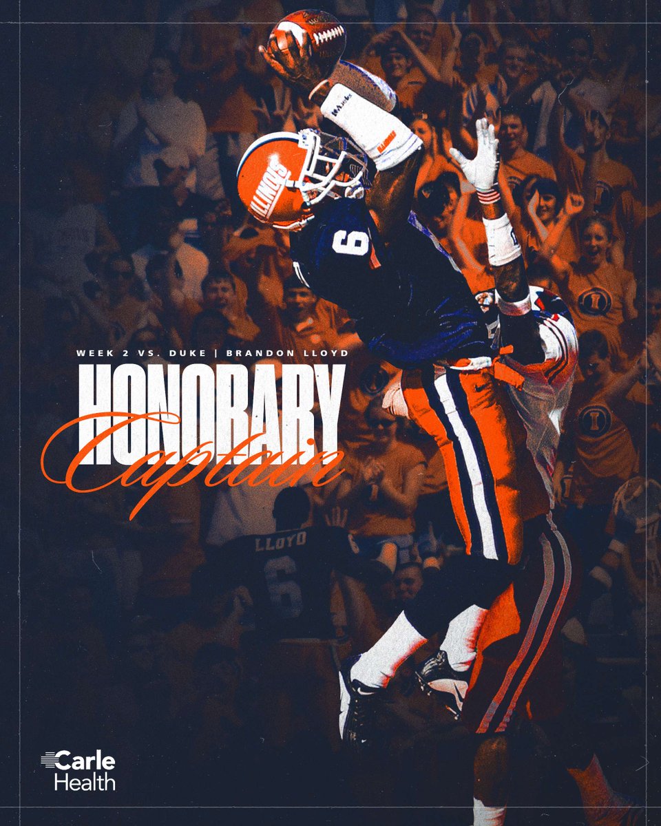 IlliniFootball's tweet photo. Celebrating an Illini legend as he enters the Illinois Athletics HOF.

Brandon Lloyd joins us as this week's Honorary Captain. https://t.co/SCk66JQtqk