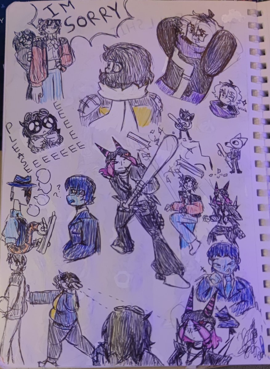 oceanius7871's tweet photo. Went kinda crazy and filled out 3 whole pages of my school sketchbook with magna force fanart based off the past session+ woagh

Might start doing my session sketches traditionally cause this is way faster and more fun LMAO 

Vague spoilers for 308 ig :P

#magnaforce https://t.co/a9myLg9Hr4
