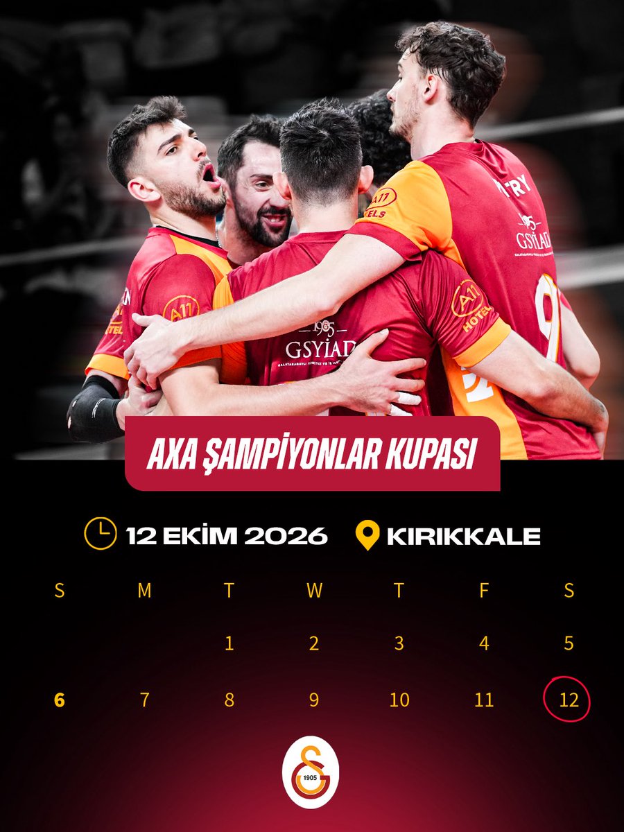 GSVoleybol1905's tweet photo. 🏆 AXA Şampiyonlar Kupası’nın detayları belli oldu! 

ℹ️ Takımımız AXA Şampiyonlar Kupası’nı 12 Ekim 2026’da Kırıkkale Merkez Yeni Spor Salonu’nda oynanacak. 💛❤️ https://t.co/scutZyyoSm