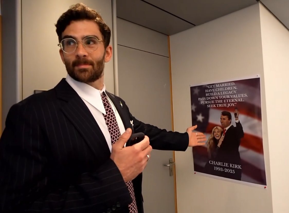 Forbo_Jack's tweet photo. The EU parliament is respecting @hasanthehun's culture by erecting him a little Kirk shrine to pray on. Love to see international solidarity like this ✊ #kirkiversary #kirkmas https://t.co/DhSUPrTbXi