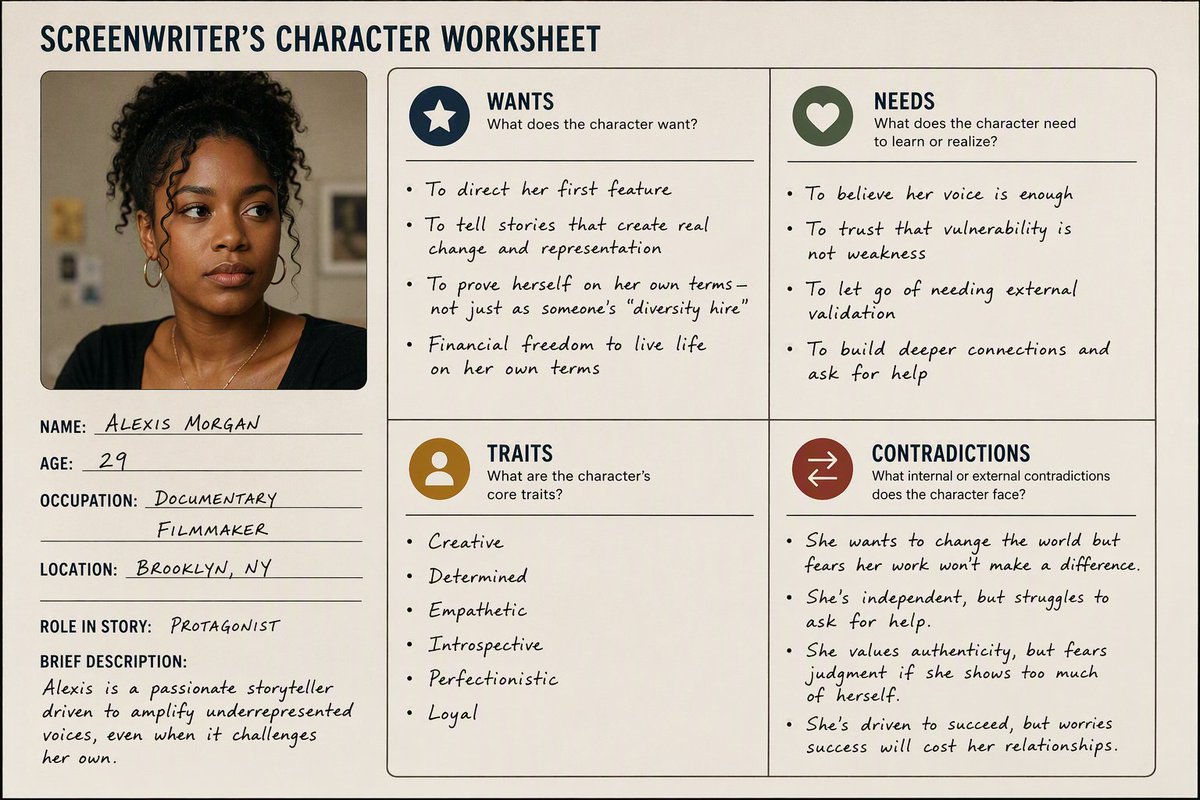 CreativeScreen's tweet photo. A #character definition tells us who they are. A character trait shows us how they behave. That difference can change everything on the page. #Screenwriters #StoryCraft #CharacterArc #WritingTips #AmWriting https://t.co/QkHz2xuFAn https://t.co/l5pIW3omY9