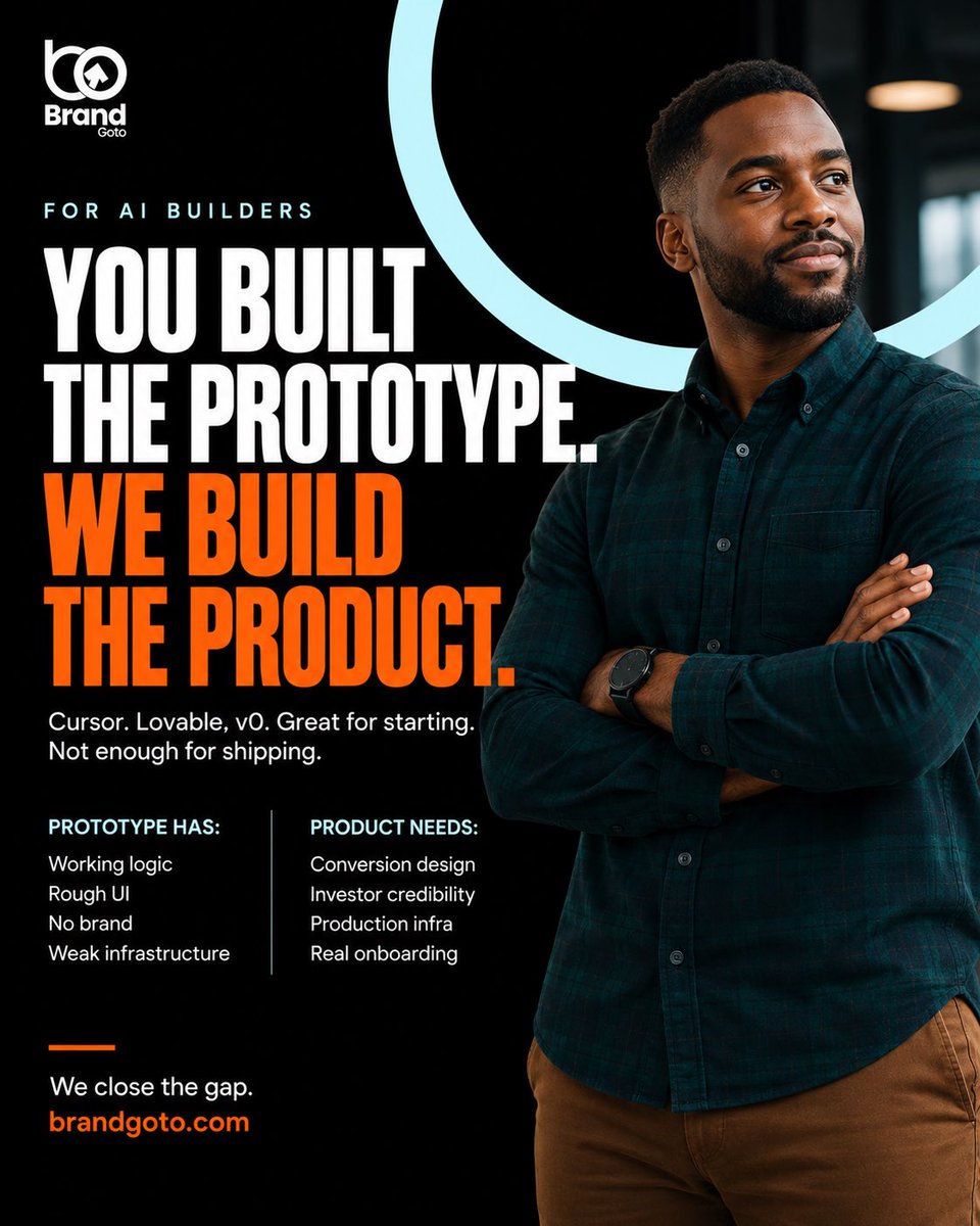Brand_goto's tweet photo. A new kind of founder is emerging — building faster than ever with AI tools.

But there's a consistent gap between a working prototype and a credible, investor-ready product.Polished UI. https://t.co/KbdD24wPwS