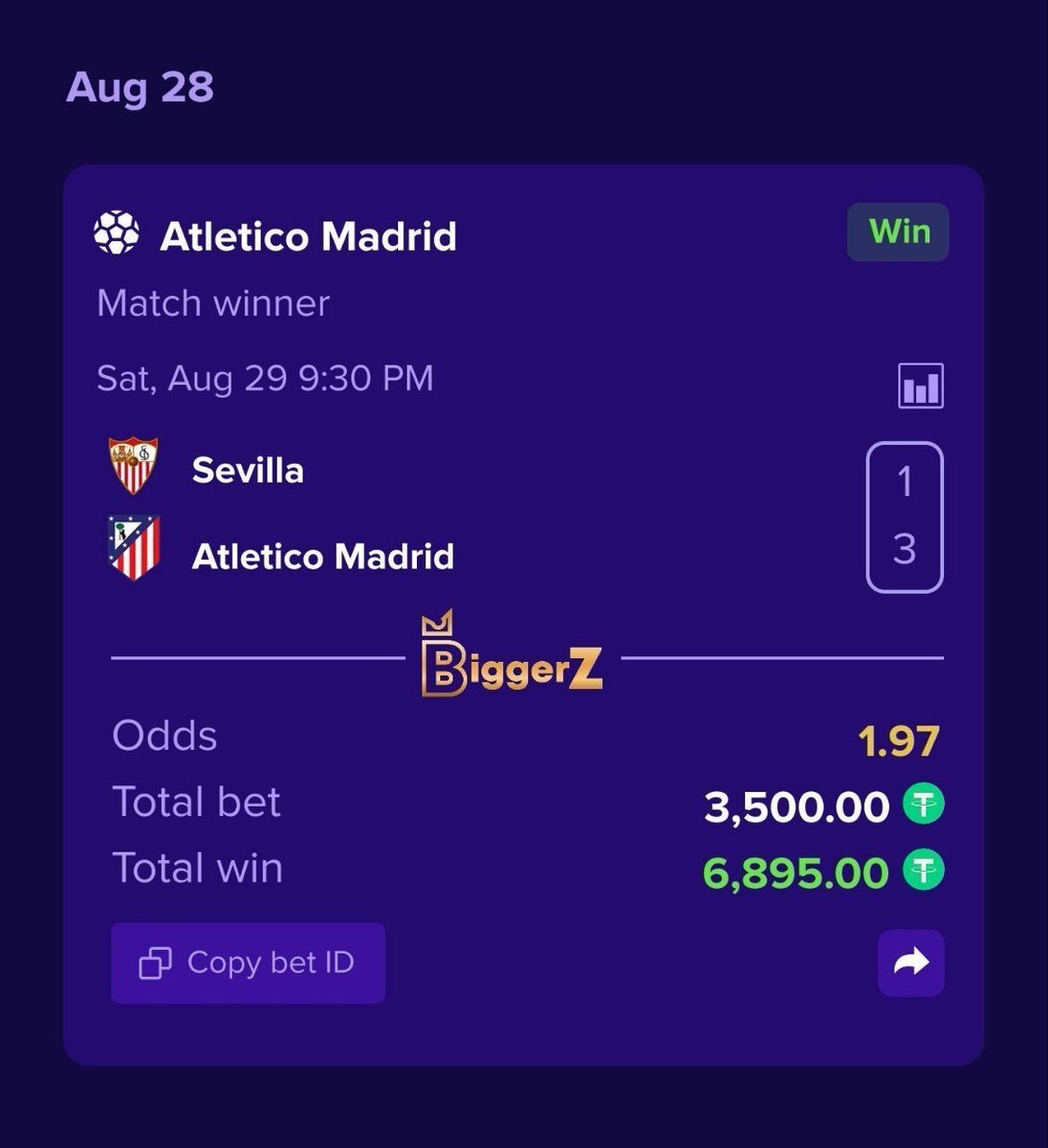 0x_Lilu's tweet photo. picked Atletico on BiggerZ

suddenly i know every Sevilla player by name
this is how they get you 😂

Ez win https://t.co/Jn6F9A7fin