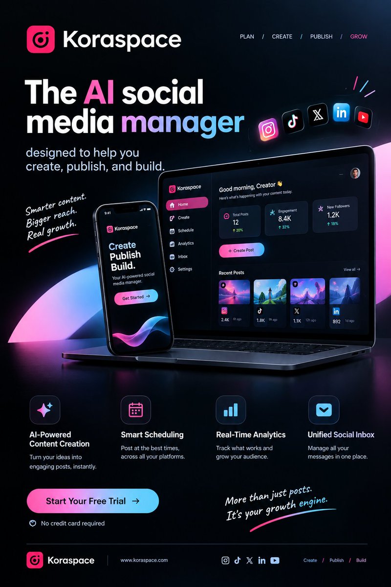 Adakole56Andrew's tweet photo. Growing your brand organically shouldn't require a 5-tool software stack. Koraspace consolidates your entire workflow into one AI-driven dashboard:
โจ Create
๐
Publish
๐ Post
Reclaim your time.
๐ Join the waitlist: https://t.co/YCpOHUPHAr
#koraSpace #ContentCreation #SaaS https://t.co/iasDoZOUsO