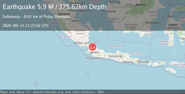 VolcanoEWS's tweet photo. #Earthquake (#gempa) (#Indonesia)
🌍 New Earthquake 🌍
📍 Location: Java, Indonesia
📏 Magnitude (M): 5.9
🔽 Depth: 375.62 km
⏰ Time: 2026-09-11 21:23:56 UTC
🔗 Source: BMKG
https://t.co/7RsBopv1kC https://t.co/M0HqJKttYD