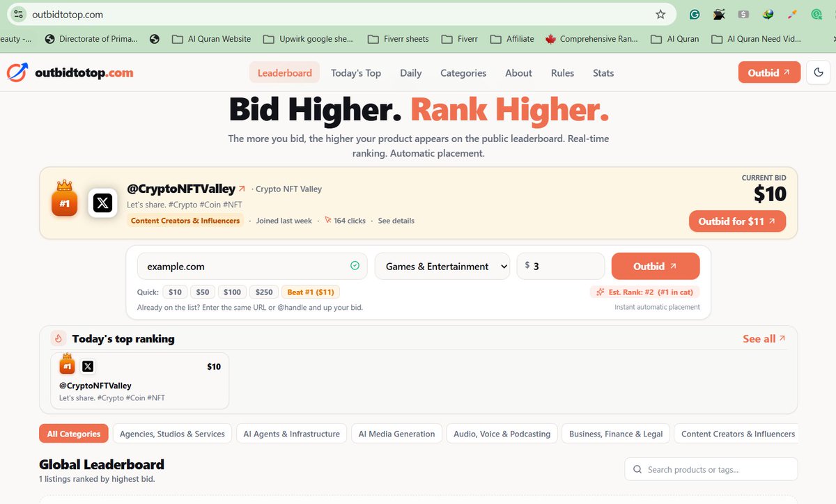 MehediRaihan66's tweet photo. π OutbidToTop is live:
https://t.co/vpA0GbHd9I
Want to be seen?
Outbid your way to #1. π
π Letβs see who takes the top spot. π
#BuildInPublic #IndieHackers #SaaS #Startup #ProductLaunch #OutbidToTop #outbid https://t.co/7KGAaaDv9s