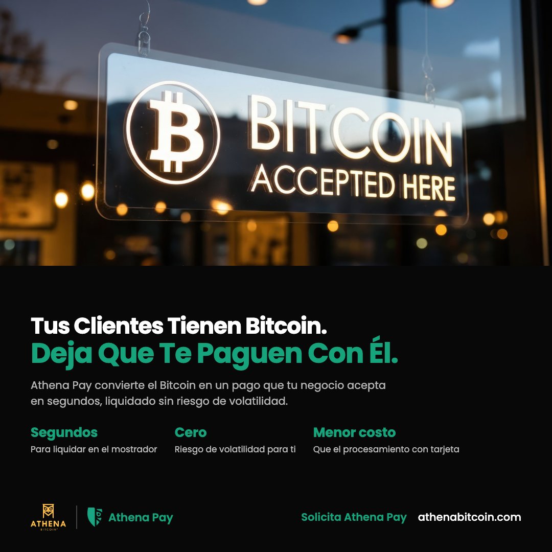 AthenaBTC_SV's tweet photo. Athena Pay está diseñado para emprendedores salvadoreños que quieren ser parte de la economía Bitcoin sin complicaciones.

¿Listo para ese paso? 👇 Escríbenos → https://t.co/VK7bBWhjAN

#AthenaPay #ElSalvador #Bitcoin #Emprendedores #AceptaBitcoin #AthenaBitcoin #ComercioDigital https://t.co/rw13Ty3QqO