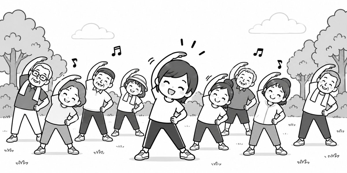 Togoshi_taiso's tweet photo. ラジオ体操祭2026🌈

9月13日（日）6:30～

品川区ラジオ体操連盟の指導員先生が、みなさんと一緒にラジオ体操をするよ

しばらく雨が続いたけれど、明日のお天気は曇り予報で開催できそう😁⛅。（雨が降ったら中止）

戸越公園に遊びに来てね！ https://t.co/dsz5mmrYSK