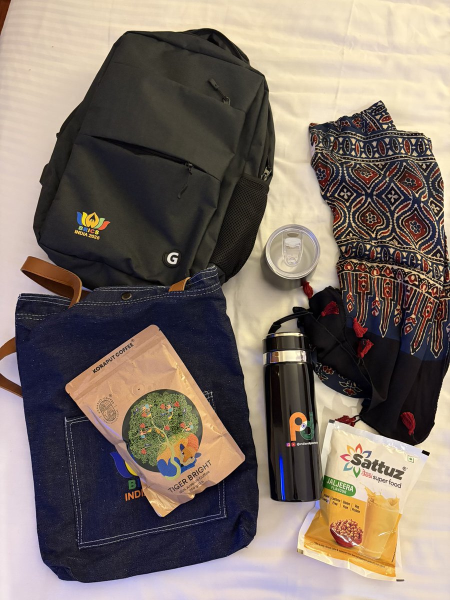 kseniaak47's tweet photo. India is killing it at #BRICS_SUMMIT_INDIA The nicest media kit  I’ve ever got! @BricsIndia2026 https://t.co/wXrVZCqoaU