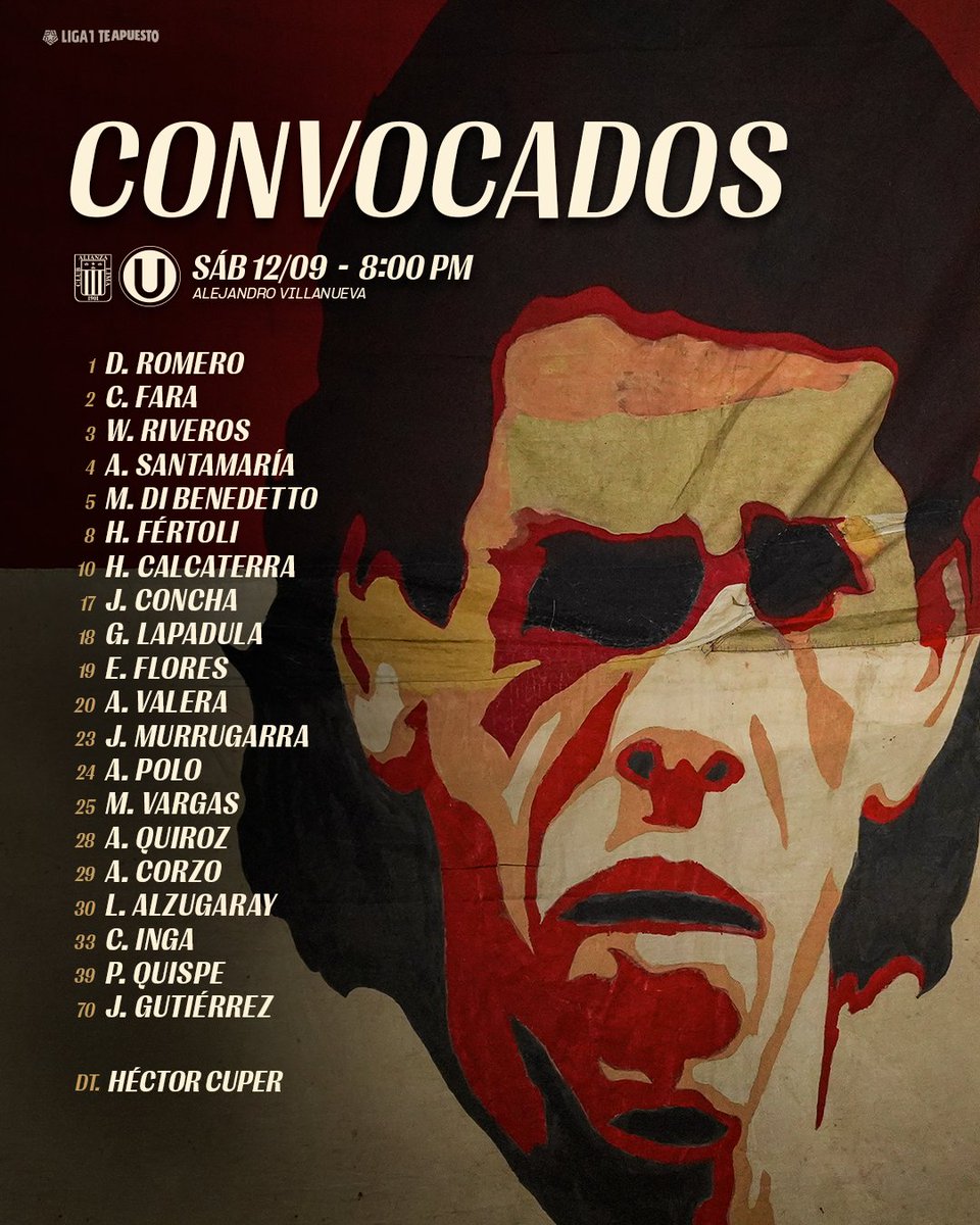 Universitario's tweet photo. 𝗖𝗢𝗡𝗩𝗢𝗖𝗔𝗗𝗢𝗦 📋✍️

⚽ Alianza Lima vs. Universitario 
🗓️ Clausura - Fecha 9

#ConLaUsiempre https://t.co/2gQfJ9eyOG