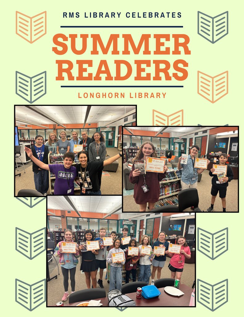 HumbleISD_RMS's tweet photo. The Longhorn Library celebrated super readers who completed the library summer reading challenge!  Way to go, Library Longhorns! https://t.co/1Y4bIjln3Y