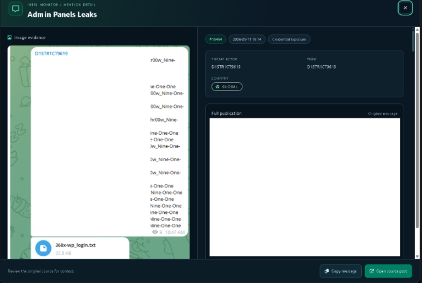 VECERTRadar's tweet photo. GLOBAL PREVENTIVE ALERT 🌐 🇨🇱 🇧🇷 🇲🇾 🇮🇩 🇰🇪 🇮🇳: MASS EXPOSURE OF ADMINISTRATIVE ACCESS 

[STATUS: UNCONFIRMED / SOURCE: CYBER INTELLIGENCE CONSOLE / DATE: SEPTEMBER 11, 2026]

CENTRALIZED CYBER INTELLIGENCE MONITORING HAS DETECTED A MASS RELEASE OF ACCESS CREDENTIALS ON CLANDESTINE TELEGRAM CHANNELS BY THREAT ACTOR D1STR1CT9619. THE LEAK CONTAINS HUNDREDS OF DOMAINS COMPROMISED VIA THE CREATION OF AN UNAUTHORIZED ADMINISTRATIVE ACCOUNT (BACKDOOR).

The attack appears to stem from an automated exploitation campaign (possibly targeting vulnerabilities in content management systems like WordPress, as indicated by the filename `368x-wp_login.txt`). Across all affected domains, the actor has consistently injected or configured the username `Baby_Mushr00w`. The full scope and active exploitation of these credentials remain unconfirmed.

VECERT has not independently confirmed whether these credentials are functional; therefore, the status remains unconfirmed, and this serves as a preventive alert.

🌐 IMPACT ANALYSIS

Following an analysis of the more than 300 exposed domains, targets of high strategic criticality have been identified, spanning government entities, financial credit systems, and higher education institutions globally.

🏛️ GOVERNMENT AND DEFENSE SECTOR

🇨🇱 Chile:  Directorate General of Civil Aeronautics (Aeronautical and aviation authority of the State of Chile).

🇧🇷 Brazil:— Official portal of the municipal government of Joinville, Santa Catarina. 

🇮🇩 Indonesia: — Regional Development Planning Agency of the Barito Timur government.

🇻🇳 Vietnam:  .vn — Binh Thuan Provincial Public Library (Public/Cultural Sector).

🏦 CRITICAL FINANCIAL AND CORPORATE SECTOR

🇲🇾 Malaysia — CTOS Digital, Malaysia's largest consumer and corporate credit reporting agency (High risk of PII and financial data compromise).

🎓 HIGHER EDUCATION SECTOR

🇰🇪 Kenya:— Kenyatta University (One of the country's largest public universities).

🇮🇩 Indonesia (Multiple):  (Diponegoro University),  (Ahmad Dahlan University).

🇮🇳 India: — Sri Ramakrishna Polytechnic College.

🛡️ TECHNICAL PREVENTIVE AND CONTAINMENT RECOMMENDATIONS (SOC / HARDENING)

Rogue User Search and Eradication (Threat Hunting):

Immediately inspect CMS databases (e.g., the `wp_users` table in WordPress) for the user `Baby_Mushr00w`. Delete the account immediately and purge any active sessions or linked authentication tokens.

Access Log Audit (Access/Error Logs):

Review web server logs (Nginx/Apache) for HTTP POST requests to administrative endpoints (`/wp-login.php`, `/wp-admin/`, `/administrator/`) that coincide with the date of compromise or show evidence of login attempts using the reported username.

Initial Breach Remediation:

Simply deleting the user does not close the security gap. Source code must be audited using vulnerability scanning tools to identify the exploited plugin or theme. Temporarily restrict access to the admin panel using geo-blocking or IP filtering rules on the WAF/perimeter firewall.

🖥️ CENTRALIZED THREAT MONITORING SYSTEM

Intelligence System: https://t.co/wk9bZJ2Nli

Monitoring Console: https://t.co/5LuqwzYuS6

#Cybersecurity #DataLeak #AdminPanel #WordPress #D1STR1CT9619 #BabyMushr00w #ThreatIntel #InfoSec #CyberAlert #VECERT #SOC #CSIRT #Unconfirmed #TelegramLeaks #SecurityAlert #OSINT #CyberCrime #GovSecurity #FinSec
