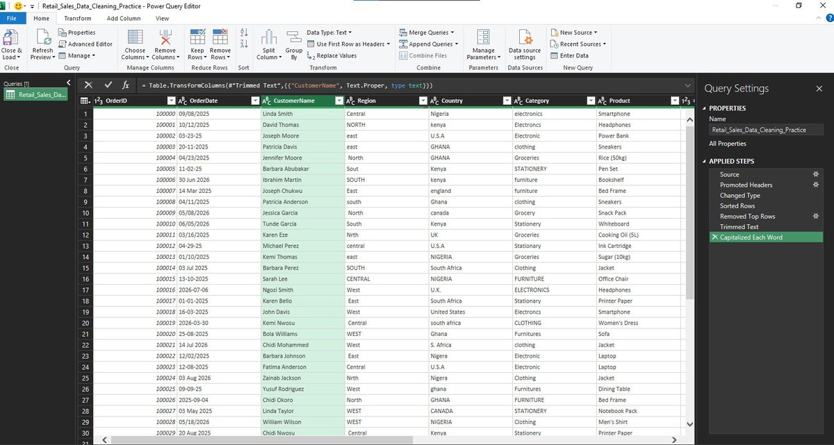 General_055's tweet photo. Last weekend, we learnt how to gather, understand and study datasets before cleaning them.
Now, weโre cleaning data using Excel formulas & Power Query. We are moving from abstract to the real and practical aspect๐๐
Weโre almost there!
#DataAnalytics https://t.co/3WrYEujIGJ