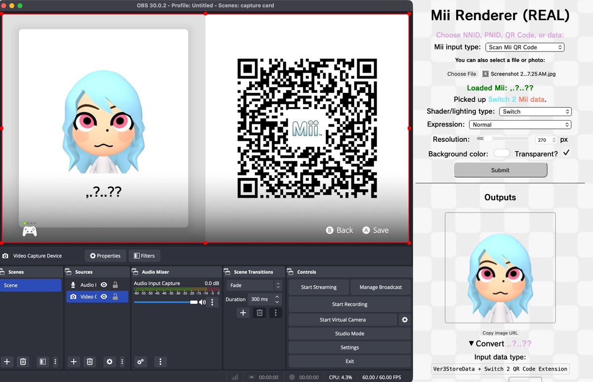 aaaarrrriaaannn's tweet photo. happy 9/11 all!
For those who still find Mii Renderer (REAL!!!) useful, you will be absolutely pleased and positively tickled to know that it now supports cereating and scanning Switch 2 enhanced Mii QR codes, with Switch-exclusive custom colors!
Enjoy, uh... scanning! 🥰 https://t.co/bhJtkGdIRv