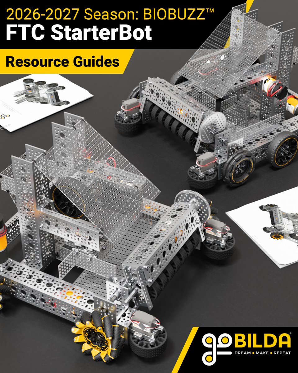 goBILDA's tweet photo. Our StarterBot Resource Guides are now live! They include assembly instructions, example code, and STEP files to help you start building a highly capable robot right out of the gate.

Find them here: https://t.co/DD3SLawnHX https://t.co/z2GT7Cv7Uo