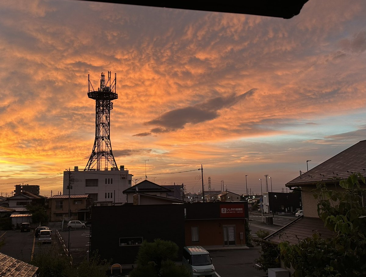 youko_dora's tweet photo. ずーーっと雨か曇り空だったけど、ひさしぶりに空が明るい。

朝焼けのお裾分けです😊
きょうもいい日に♪ https://t.co/27lFFGkEbe