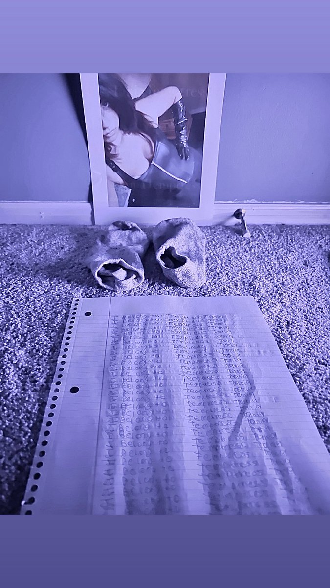 FinDomTemptress's tweet photo. “I belong to Temptress Tania”

Written over and over and over again,
displayed in front of a pair of my old, used, sweaty socks and my photo!

A shrine to his Goddess✨

Now THAT is a devoted slave🖤🐷 https://t.co/vfFvzX0fev