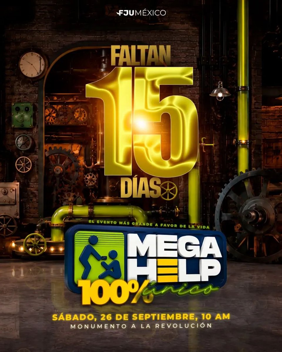 FJUMX's tweet photo. ¡Cada vez falta menos! A solo 15 días del gran Mega Help 100% Único.

El evento más grande a favor de la vida. Juntos podemos marcar la diferencia y brindar esperanza a quien más lo necesita. ❤️🙌

📅  Sábado, 26 de septiembre
⏰ 10:00 AM
📍 Monumento a la Revolución
#MEGAHELP https://t.co/WgMqYR9dwb