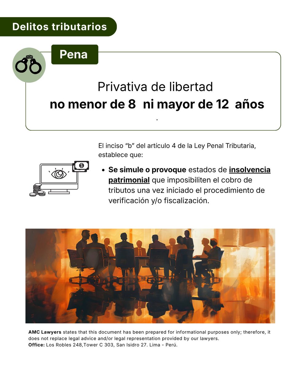 AMC_Lawyers's tweet photo. #𝗧𝗮𝘅𝗖𝗿𝗶𝗺𝗶𝗻𝗮𝗹 
El artículo 4 del Decreto Legislativo N.° 813 contempla una modalidad de defraudación tributaria vinculada a la simulación o provocación de estados de insolvencia patrimonial que imposibiliten el cobro de los tributos.
#DefraudaciónTributaria https://t.co/mz7VZ48EU7
