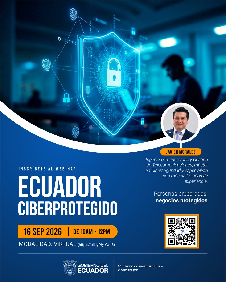 MIT_Ecuador's tweet photo. #Invitación | ¡Aprende a utilizar la tecnología de forma segura en tu negocio! 🔐

Únete al webinar “Ecuador Ciberprotegido: personas preparadas, negocios protegidos” y conoce cómo aprovechar la tecnología sin poner en riesgo tu información.

👉 Inscríbete gratis: https://t.co/TfUv1IKUlz