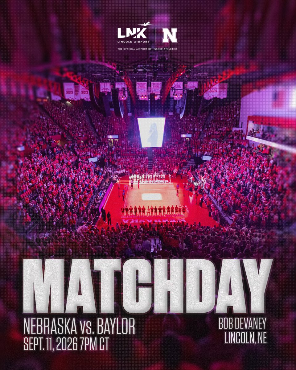 LNKairport's tweet photo. Good luck to the #1 ranked @HuskerVB team as they take on #20 @BaylorVBall tonight at the Bob Devaney Sports Center! 🏐❤️

We are proud to be the official airport of the @Huskers. Go Big Red! ✨

#GBR #FLYLNK https://t.co/vGkacAtews