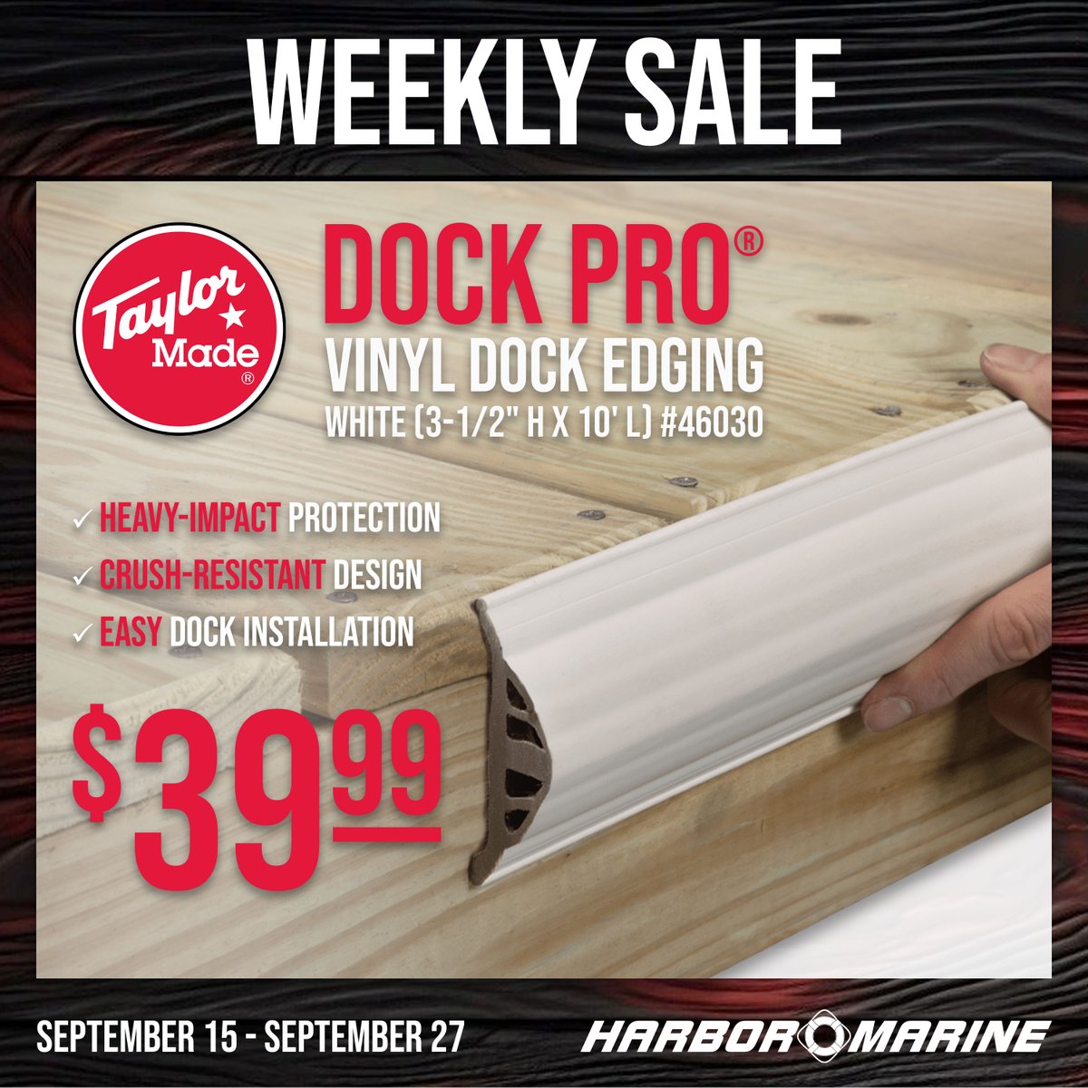 harbor_marine's tweet photo. Take the hit out of docking. Taylor Made Dock Pro cushions boat contact, resists crushing, and stands up to busy docks. Just $39.99, Sept. 15–27. ⚓ #HarborMarine #TaylorMade https://t.co/TeY7trZHPG