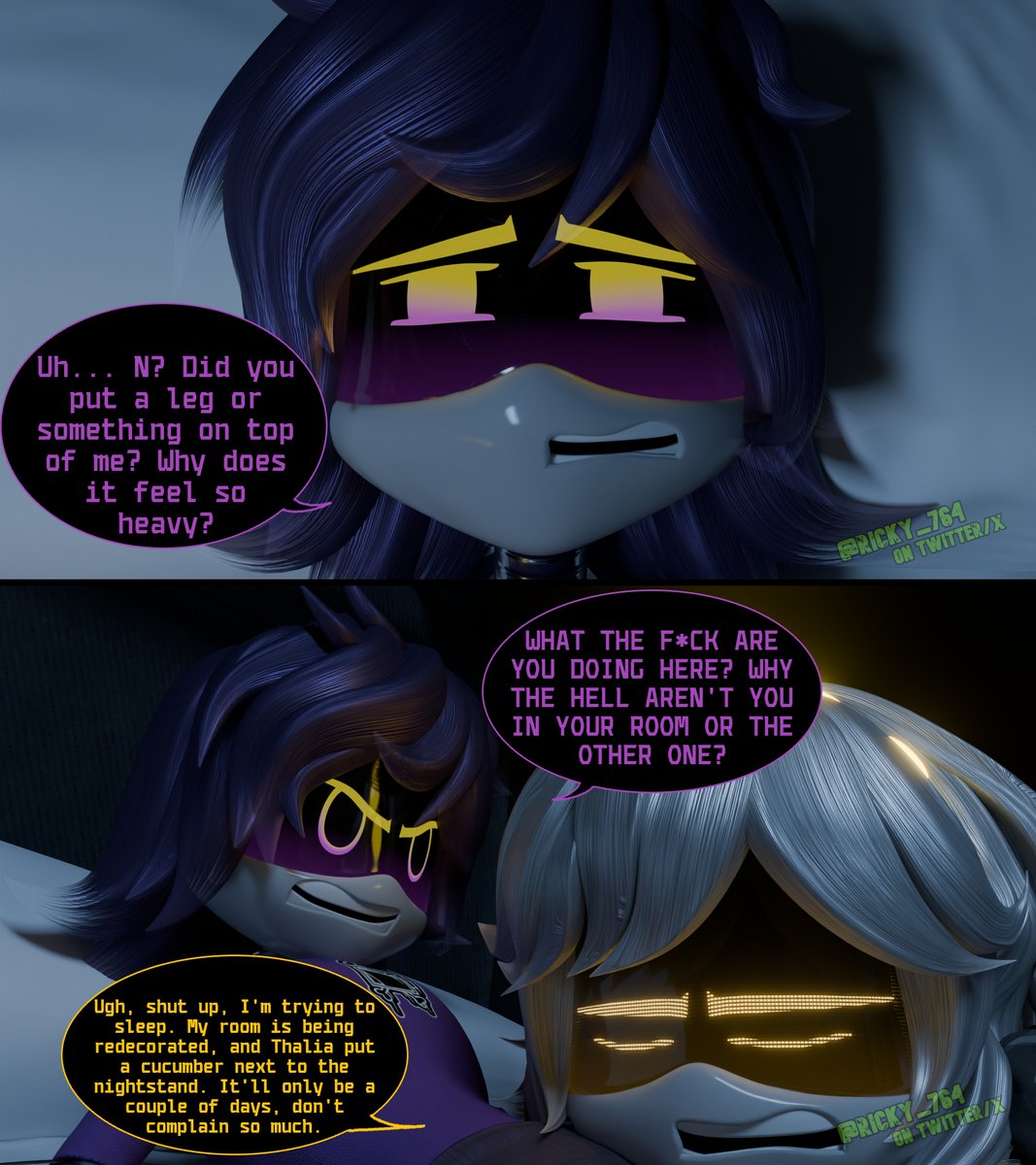Ricky_764's tweet photo. "Complicated sleeping..." 
Official Mini-comic of Project: Lights Out 💡 

#MurderDrones #Nuzi #SerialDesignationV #ProjectLightsOut https://t.co/TbEfqbrxQG