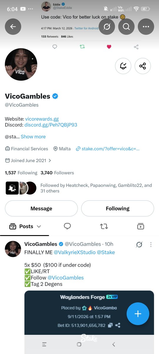 danblgd's tweet photo. @VicoGambles @ValkyrieXStudio @Stake Congratulations hitting that massive W @VicoGambles, Thank you and more Ws coming your way !!! 

@_Grinderist_ @lizagambles https://t.co/z2AqcPvea9