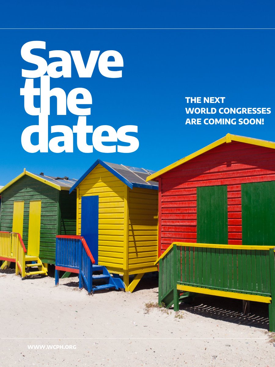 WFPHA_FMASP's tweet photo. Did you enjoy the 18th World Congress on Public Health in Cape Town, South Africa?
Did you miss it?
Do you wonder when the 19th, 20th, and 21st World Congresses on Public Health will be?
Save the tentative dates! π
#wcph #wcph #publichealth #globalpublichealth https://t.co/Rmv7q38UG9