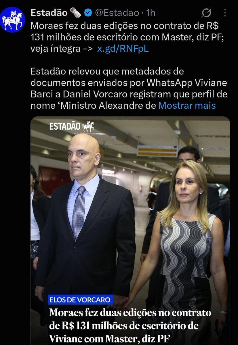 PauloMartins10's tweet photo. PF diz que Moraes fez duas edições no contrato de R$ 131 milhões com o Master. Ou seja, ele participou pessoalmente da confecção do contrato. 

Não tem mais condição de passar nem na porta do Supremo. https://t.co/BZl9gdHfDS
